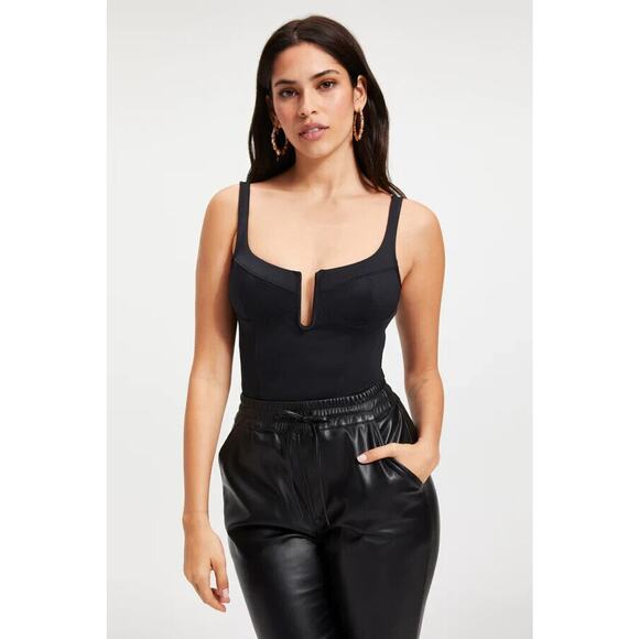 Good American Tops - Good American NWOT Black Scuba U Corset Bodysuit Size L